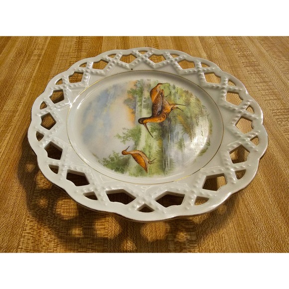 Vintage Open Lace Made in Germany Mid Century Plate Bird Snipe - Picture 3 of 5